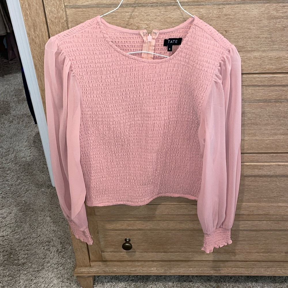 1. Slate ribbed chiffon sleeve top